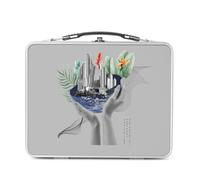 Fabulous Lunch Box in metallo argentato per sandwich e snack - Il mondo tra le mani Collage Art Surrealismo - Scatola da gustare in alluminio ciotola rigida stile retrò stampata in Francia