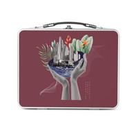 Fabulous Lunch Box in metallo argentato per sandwich e snack - Il mondo tra le mani Collage Art Surrealismo - Scatola da gustare in alluminio ciotola rigida stile retrò stampata in Francia