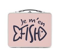 Fabulous Lunch Box in metallo argentato per sandwich e snack - je me me en Fish gioco di parola pesce umorismo, scatola da gustare in alluminio, ciotola rigida, stile retrò, stampata in Francia