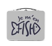 Fabulous Lunch Box in metallo argentato per sandwich e snack - je me me en Fish gioco di parola pesce umorismo, scatola da gustare in alluminio, ciotola rigida, stile retrò, stampata in Francia