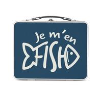 Fabulous Lunch Box in metallo argentato per sandwich e snack - je me me en Fish gioco di parola pesce umorismo, scatola da gustare in alluminio, ciotola rigida, stile retrò, stampata in Francia