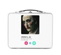 Fabulous Lunch Box in metallo argentato per sandwich e snack - John K. Jigsaw Film Horror Rete sociale Incontro Amore - Scatola da gustare in alluminio ciotola rigida in stile retrò stampata in