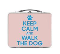 Fabulous Lunch Box in metallo argentato per sandwich e snack - Keep Calm and Walk the Dog Parodie Dog Animals - Scatola da gustare in alluminio ciotola rigida in stile retrò stampata in Francia