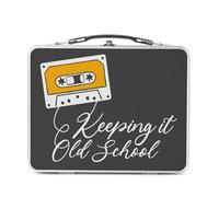 Fabulous Lunch Box in metallo argentato per sandwich e snack - Keeping It Old School Musique Cassette Audio Vintage 90's - Scatola da gustare in alluminio, ciotola rigida, stile retrò, stampata in