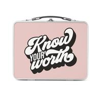 Fabulous Lunch Box in metallo argentato per sandwich e snack - Know Your Worth Tipografia Message Bien Essere Self Care Amour Health - Scatola da gustare in alluminio ciotola rigida stile retrò
