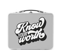 Fabulous Lunch Box in metallo argentato per sandwich e snack - Know Your Worth Tipografia Message Bien Essere Self Care Amour Health - Scatola da gustare in alluminio ciotola rigida stile retrò