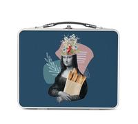 Fabulous Lunch Box in metallo argentato per sandwich e snack - La Joconde Boulangerie Parodie Collage Art Surrealismo France - Scatola da gustare in alluminio, ciotola rigida, stile retrò, stampata in