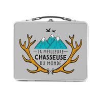 Fabulous Lunch Box in metallo argentato per sandwich e snack, la migliore cacciatrice del mondo, caccia alle montagne, scatola da gustare in alluminio, ciotola rigida, stile retrò, stampata in Francia