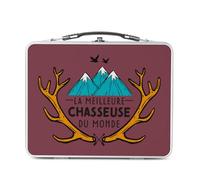 Fabulous Lunch Box in metallo argentato per sandwich e snack, la migliore cacciatrice del mondo, caccia alle montagne, scatola da gustare in alluminio, ciotola rigida, stile retrò, stampata in Francia