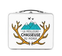 Fabulous Lunch Box in metallo argentato per sandwich e snack, la migliore cacciatrice del mondo, caccia alle montagne, scatola da gustare in alluminio, ciotola rigida, stile retrò, stampata in Francia