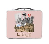Fabulous Lunch Box in metallo argentato per sandwich e snack - Lille Collage Città Francia Nord Storia - Scatola da gustare in alluminio ciotola rigida stile retrò stampata in Francia