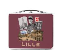 Fabulous Lunch Box in metallo argentato per sandwich e snack - Lille Collage Città Francia Nord Storia - Scatola da gustare in alluminio ciotola rigida stile retrò stampata in Francia