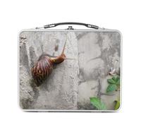 Fabulous Lunch Box in metallo argentato per sandwich e snack - Lumaca Arrampicata una roccia per raggiungere un fiore viola - Scatola da gustare in alluminio ciotola rigida stile retrò stampata in