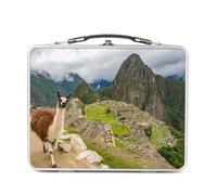 Fabulous Lunch Box in metallo argentato per sandwich e snack - Machu Picchu Lama Selfie Peru Incas - Scatola da gustare in alluminio ciotola rigida in stile retrò stampata in Francia