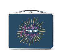 Fabulous Lunch Box in metallo argentato per sandwich e snack - Make Your Own Magic Tipografia Message Motivation Positivation - Scatola da gustare in alluminio ciotola rigida in stile retrò stampato