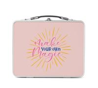 Fabulous Lunch Box in metallo argentato per sandwich e snack - Make Your Own Magic Tipografia Message Motivation Positivation - Scatola da gustare in alluminio ciotola rigida in stile retrò stampato