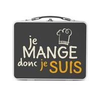 Fabulous Lunch Box in metallo argentato per sandwich e snack, mangio dunque io sono umorismo, gioco di parole filosofia, scatola da gustare in alluminio, ciotola rigida, stile retrò, stampata in