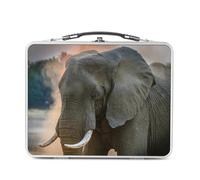 Fabulous Lunch Box in metallo argentato per sandwich e snack - Matriarca elefante vita selvaggia africa Savana - Scatola da gustare in alluminio, ciotola rigida, stile retrò, stampata in Francia