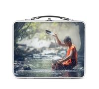 Fabulous Lunch Box in metallo argentato per sandwich e snack - Monaco buddista Ceremonie nel Riviere - Scatola da gustare in alluminio ciotola rigida stile retrò stampata in Francia