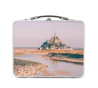 Fabulous Lunch Box in metallo argentato per sandwich e snack - Monte Saint Michel Marea Bassa Monumento Francia Patrimonio Mondiale - Scatola da gustare in alluminio ciotola rigida stile retrò