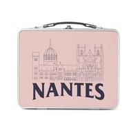 Fabulous Lunch Box in metallo argentato per sandwich e snack - Nantes Minimalist France Città occidentale Castello - Scatola da gustare in alluminio ciotola rigida stile retrò stampata in Francia