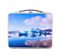 Fabulous Lunch Box in metallo argentato per sandwich e snack - Paesaggio blu lago durante il degel ai piedi di montagna - Scatola da gustare in alluminio ciotola rigida stile retrò stampata in Francia