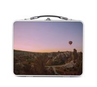 Fabulous Lunch Box in metallo argentato per sandwich e snack - Pallone sorvola una montagna coperta di neve Soleil Levant - Scatola da gustare in alluminio ciotola rigida stile retrò stampata in