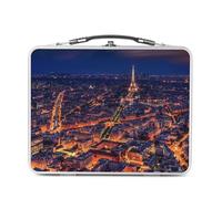 Fabulous Lunch Box in metallo argentato per sandwich e snack - Paris La Nuit Lumiere Tour Eiffel Vue Aerienne - Scatola da gustare in alluminio, ciotola rigida, stile retrò, stampata in Francia