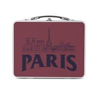 Fabulous Lunch Box in metallo argentato per sandwich e snack - Paris Minimalist France Città Torre Eiffel Louvre - Scatola da gustare in alluminio ciotola rigida, stile retrò, stampata in Francia