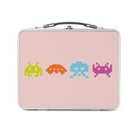 Fabulous Lunch Box in metallo argentato per sandwich e snack - Pixel Invaders Colore videogiochi Game Retro Gaming 80's 8 bit - Scatola da gustare in alluminio ciotola rigida stile retrò stampata in