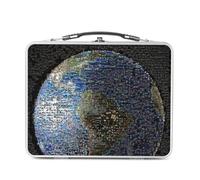 Fabulous Lunch Box in metallo argentato per sandwich e snack - Planete Terre Mosaique Photo Art Pixel - Scatola da gustare in alluminio ciotola rigida in stile retrò stampata in Francia