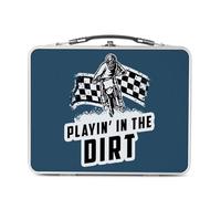 Fabulous Lunch Box in metallo argentato per sandwich e snack - Playin' In the Dirt Motorcycle Motocross Cafe Racer Race - Scatola da gustare in alluminio, ciotola rigida, stile retrò, stampata in