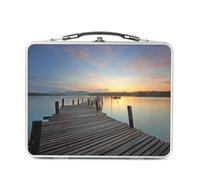 Fabulous Lunch Box in metallo argentato per sandwich e snack - Pontone in legno Avanzamento su un lago fronte al tramonto - Scatola da gustare in alluminio ciotola rigida stile retrò stampata in