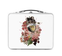Fabulous Lunch Box in metallo argentato per sandwich e snack - Regina Elisabetta Ape Collage Art Surrealismo Fiori - Scatola da gustare in alluminio ciotola rigida in stile retrò stampata in Francia