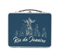 Fabulous Lunch Box in metallo argentato per sandwich e snack - Rio de Janeiro Minimalist Brasile Travel Foot Carneval - Scatola da gustare in alluminio ciotola rigida in stile retrò stampata in