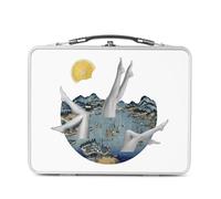 Fabulous Lunch Box in metallo argentato per sandwich e snack - Sirena Giappone Hokusai Stampa Collage Art Surrealismo - Scatola da gustare in alluminio ciotola rigida in stile retrò stampata in