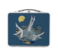Fabulous Lunch Box in metallo argentato per sandwich e snack - Sirena Giappone Hokusai Stampa Collage Art Surrealismo - Scatola da gustare in alluminio ciotola rigida in stile retrò stampata in