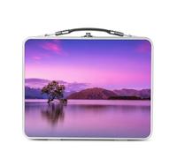 Fabulous Lunch Box in metallo argentato per sandwich e snack - Sole Levante Rose sul lago davanti alla montagna - Scatola da gustare in alluminio ciotola rigida stile retrò stampata in Francia