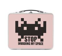 Fabulous Lunch Box in metallo argentato per sandwich e snack - Stop Invading My Space Parodie Videogiochi Retro Gaming Arcade - Scatola da gustare in alluminio ciotola rigida stile retrò stampata in