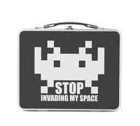 Fabulous Lunch Box in metallo argentato per sandwich e snack - Stop Invading My Space Parodie Videogiochi Retro Gaming Arcade - Scatola da gustare in alluminio ciotola rigida stile retrò stampata in