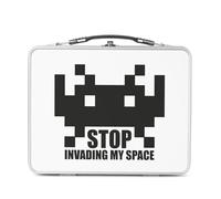 Fabulous Lunch Box in metallo argentato per sandwich e snack - Stop Invading My Space Parodie Videogiochi Retro Gaming Arcade - Scatola da gustare in alluminio ciotola rigida stile retrò stampata in