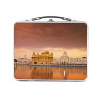 Fabulous Lunch Box in metallo argentato per sandwich e snack - Tempio d'Oro Amritsar Sikh Golden Temple Meraviglia dell'India Monumento - Scatola da gustare in alluminio ciotola rigida stile retrò