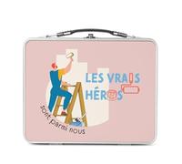 Fabulous Lunch Box in metallo argentato per sandwich e snack - The Real Heroes - Pittore in edifici mestieri lavoratore scatola da gustare in alluminio ciotola rigida stile retrò stampata in Francia