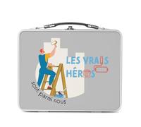 Fabulous Lunch Box in metallo argentato per sandwich e snack - The Real Heroes - Pittore in edifici mestieri lavoratore scatola da gustare in alluminio ciotola rigida stile retrò stampata in Francia
