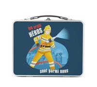 Fabulous Lunch Box in metallo argentato per sandwich e snack - The Real Heroes - Pompiere Craft - Scatola da gustare in alluminio ciotola rigida in stile retrò stampata in Francia