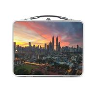 Fabulous Lunch Box in metallo argentato per sandwich e snack - Tramonto sulle torri Petronas a Kuala Lumpur Malesia - Scatola da gustare in alluminio ciotola rigida stile retrò stampata in Francia