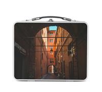 Fabulous Lunch Box in metallo argentato per sandwich e snack - Vecchia Via Deserte Paesaggio Urbano Architettura Europa - Scatola da gustare in alluminio ciotola rigida in stile retrò stampata in