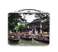 Fabulous Lunch Box in metallo argentato per sandwich e snack - venezia cinese canali pekin - Contenitore per assaggiare in alluminio ciotola rigida stile retrò stampato in Francia