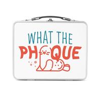 Fabulous Lunch Box in metallo argentato per sandwich e snack - What the Phoque - Gioco di parole inglesi, umorismo animali, scatola da gustare in alluminio, ciotola rigida, stile retrò, stampata in