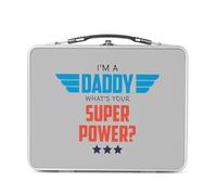 Fabulous Lunch Box Metallo Argento per Sandwich e Snack - I'm a Daddy, what's your Super Power? - Contenitore per gustare in alluminio ciotola rigida stile retrò stampato in Francia